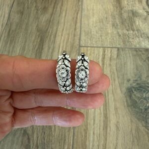 Liz Claiborne Silver & Rhinestone Hoop Earrings